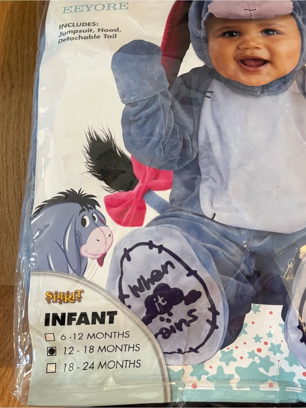 Disney Eeyore Baby Jumpsuit Costume 12-18 mos Spirit Halloween Winnie the Pooh